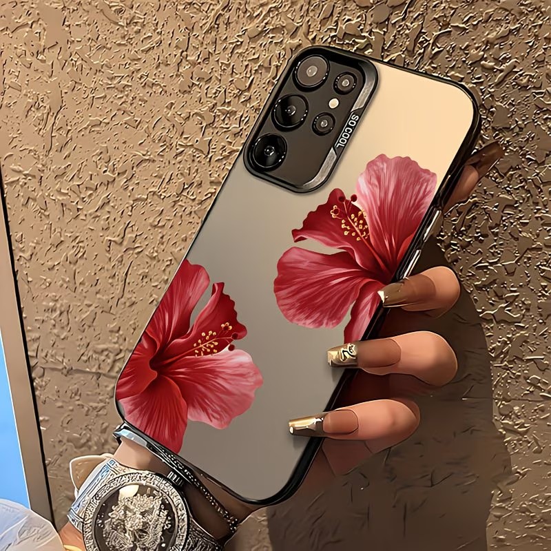 Gradient Color Case - Kırmızı Hibiskus Çiçek Desenli Telefon Kılıfı