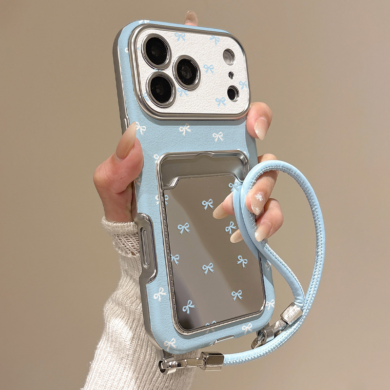 Phone Cases With Loop - Sevimli Fiyonklu Aynalı Kartlıklı Telefon Kılıfı