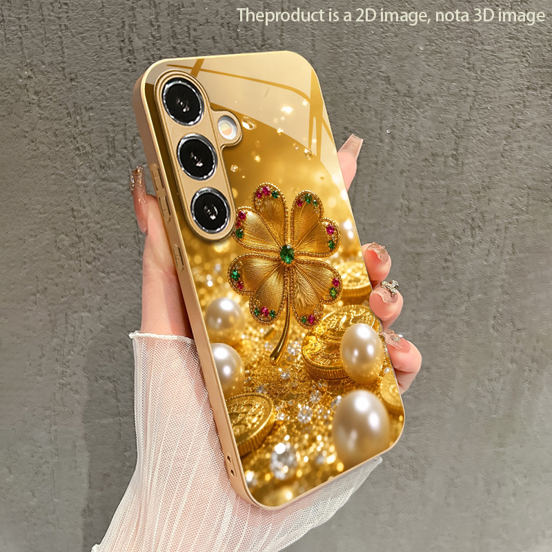 Phone Cases Metal - Renkli Taşlı Dört Yapraklı Desenli 2D