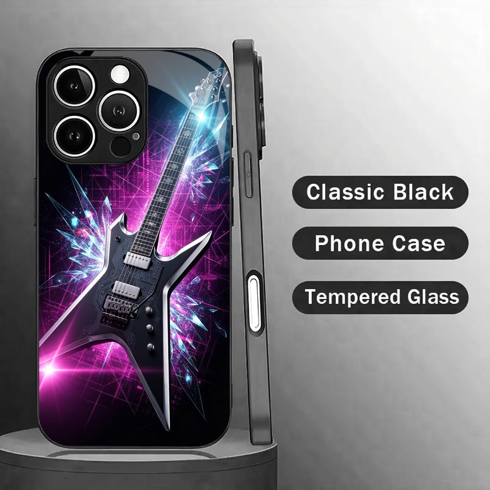 Phone Cases Metal - Müzikal gitar desenli temperli HD cam