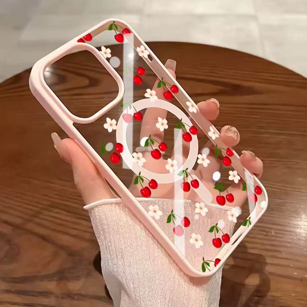 Clear Magsafe Case - Sevimli Kiraz Desenli Şeffaf Kılıf, Magsafe