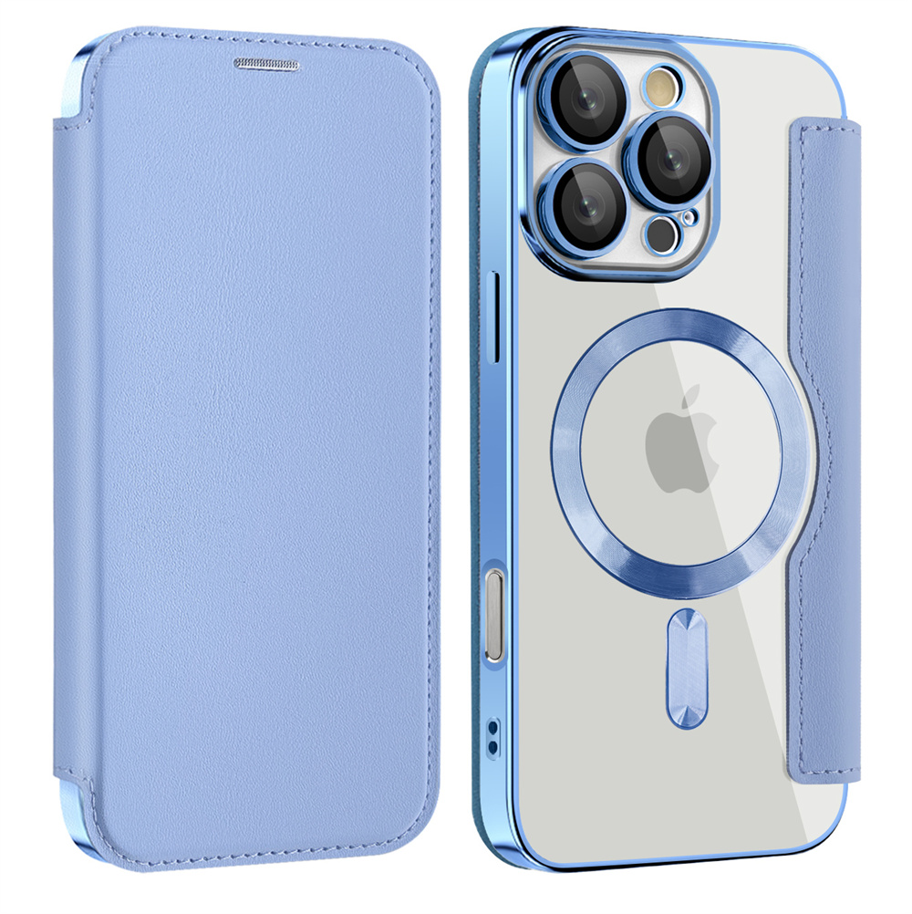 Clear Magsafe Case - Lüks Şeffaf Çevirmeli Deri Cüzdanlı Manyetik