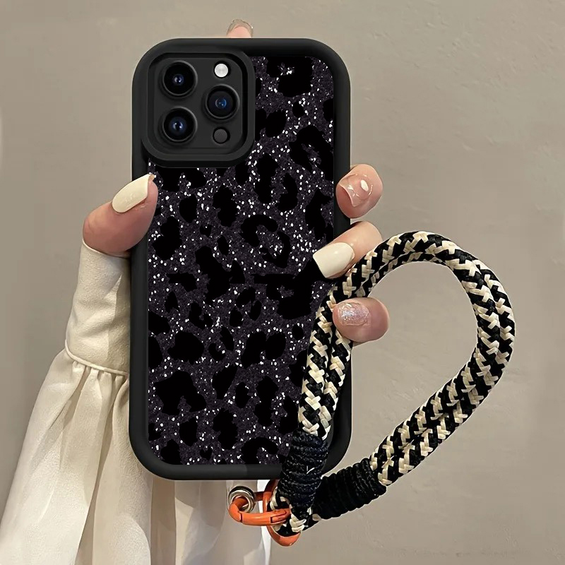 Phone Cases With Loop - Siyah Benekli Leopar Askılı Telefon Kılıfı