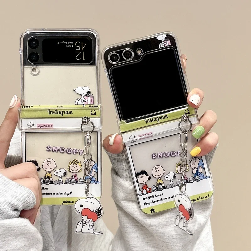Phone Cases Z Flip 5 - Sevimli Karikatür Snoopy Charlie Brown Şeffaf
