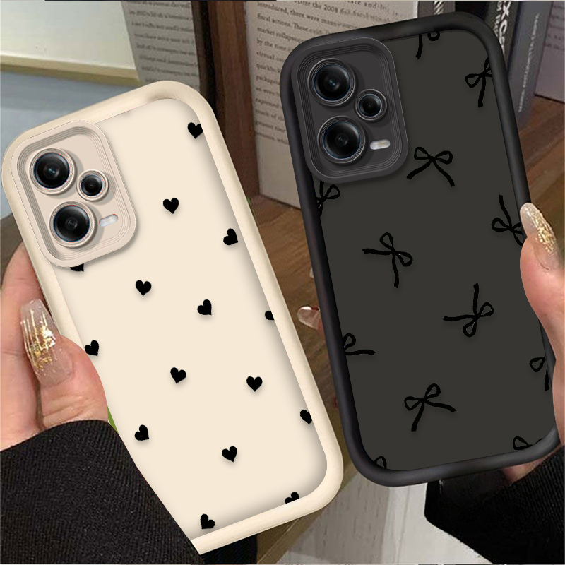 Phone Cases Xiaomi Redmi 12 - Siyah Kalp Şeklinde Fiyonklu Telefon Kılıfı