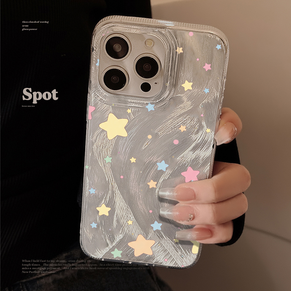 Phone Cases Hard - Renkli Makaron Yıldızları Tüy İplikli Telefon